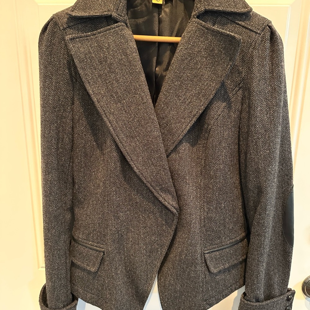 Calvin Klein's High-End Line CK39 Women's Gray Tweed & Metallic Cabi Wool Blazer